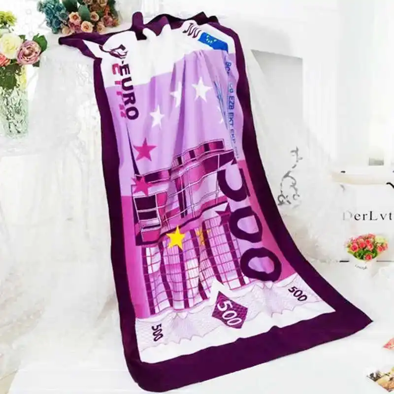 Microfiber Beach Towel For Adult 70x150cm Quick Dry Absorbent Soft 100 Dollar USA Flag 500 Euro Printed Travel Sport Bath Towels