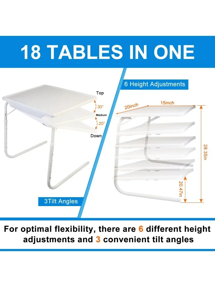 Foldable Tray Table Portable Sofa TV Tray 6 Heights 3 Angles Laptop Desk Adjustable Eating Dinner Coffee