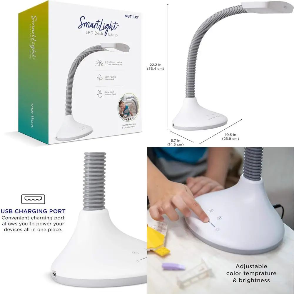 

Светодиодная настольная лампа полного спектра с регулируемой яркостью, гибкой штангой и USB-зарядкой — снижает нагрузку на глаза для читателей, A