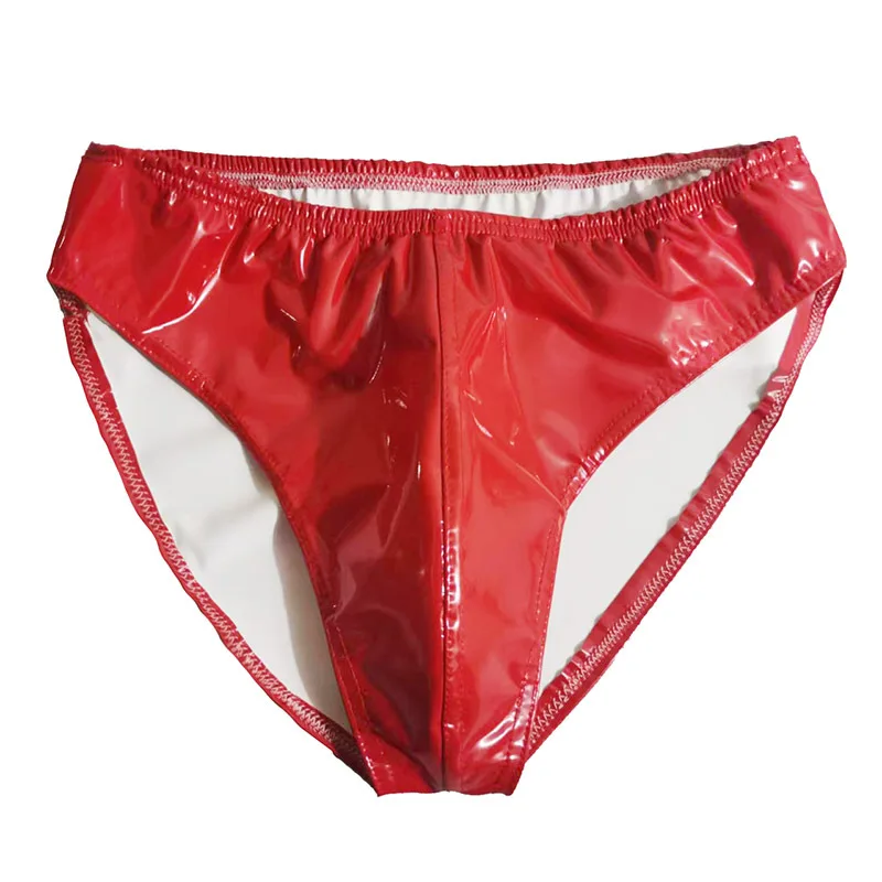 Calzoncillos convexos en U para hombre, ropa interior Sexy de cintura baja, para baile de escenario, Bikini de cuero Pu, bragas