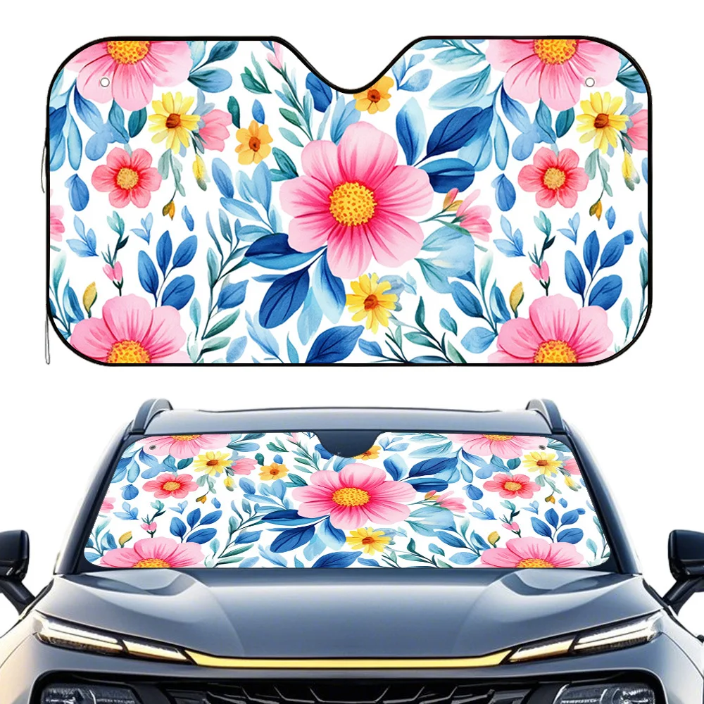 1pc Of Colorful Flower-Patterned Car Sunshade, Easy To Set Up, Effectively Shields Against Sunlight, Perfect For Urban And Long