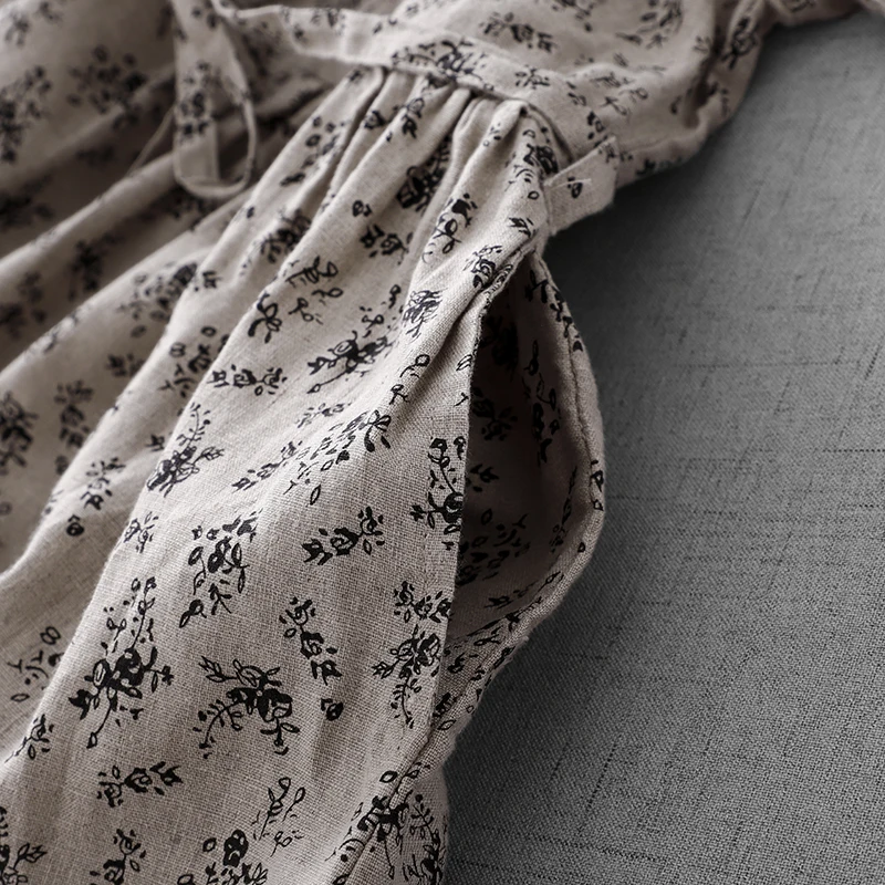 Summer Floral Cotton Linen Dr Midi Length ort Sve Babydoll Collar Slimming Skirt Wide Hem irt Dr Thin