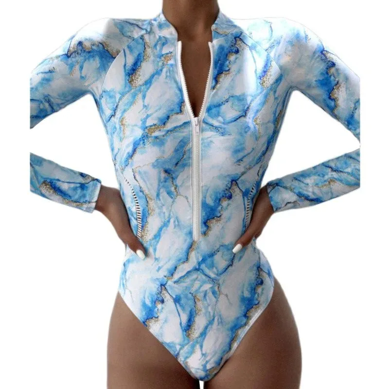 One-Piece Swimsuit Closed Long Sleeve Swimwear Sports Women's Swimming Bathing Suit Beach Bather Surfing Swim Wear 2025