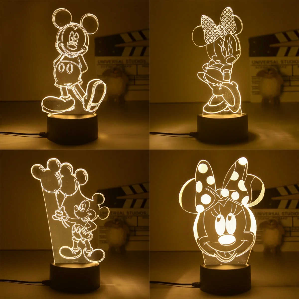 Disney Mickey Night Light 3D Minnie Mouse Visual LED Anime Figures Model Cartoon Desk Creative Ornaments Bedroom Bedside Lamp