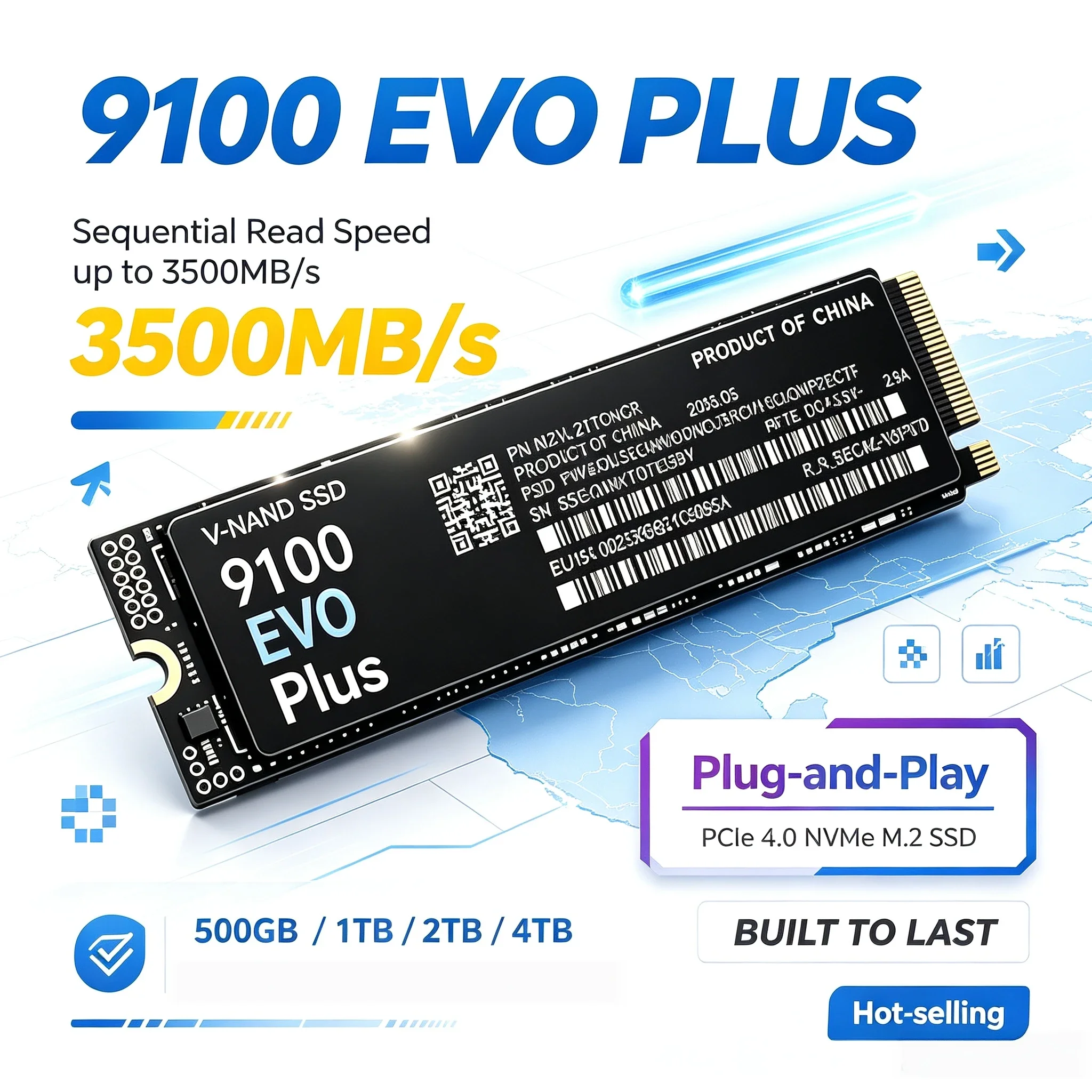 M.2 NVMe SSD 9100 EVO PLUS 3500MB/s PCIe 4.0 High Speed Drive Load Games in Seconds PS5 Laptop Desktop 1TB 2TB 4TB