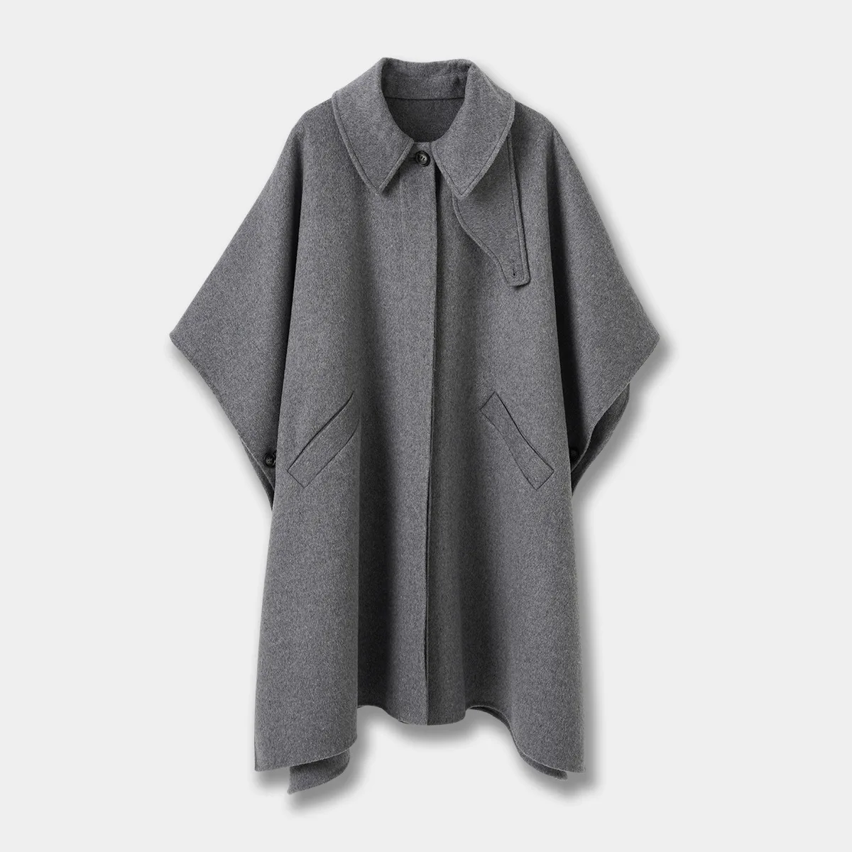 Lange dubbelzijdige wollen jas met capuchon van wolmix, beige revers, tweewegschoudercape, geschikt voor herfst-25-jas