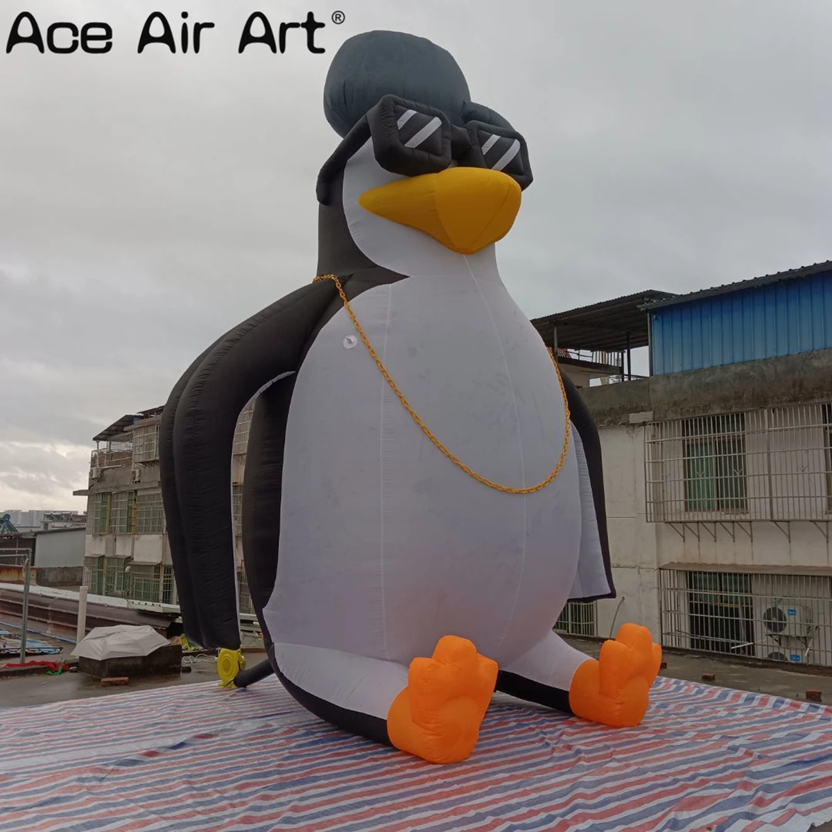Life Size Cool Inflatable Cartoon Penguin With Hat Glasses And Necklace Inflatable Mascot Model For Party Decor