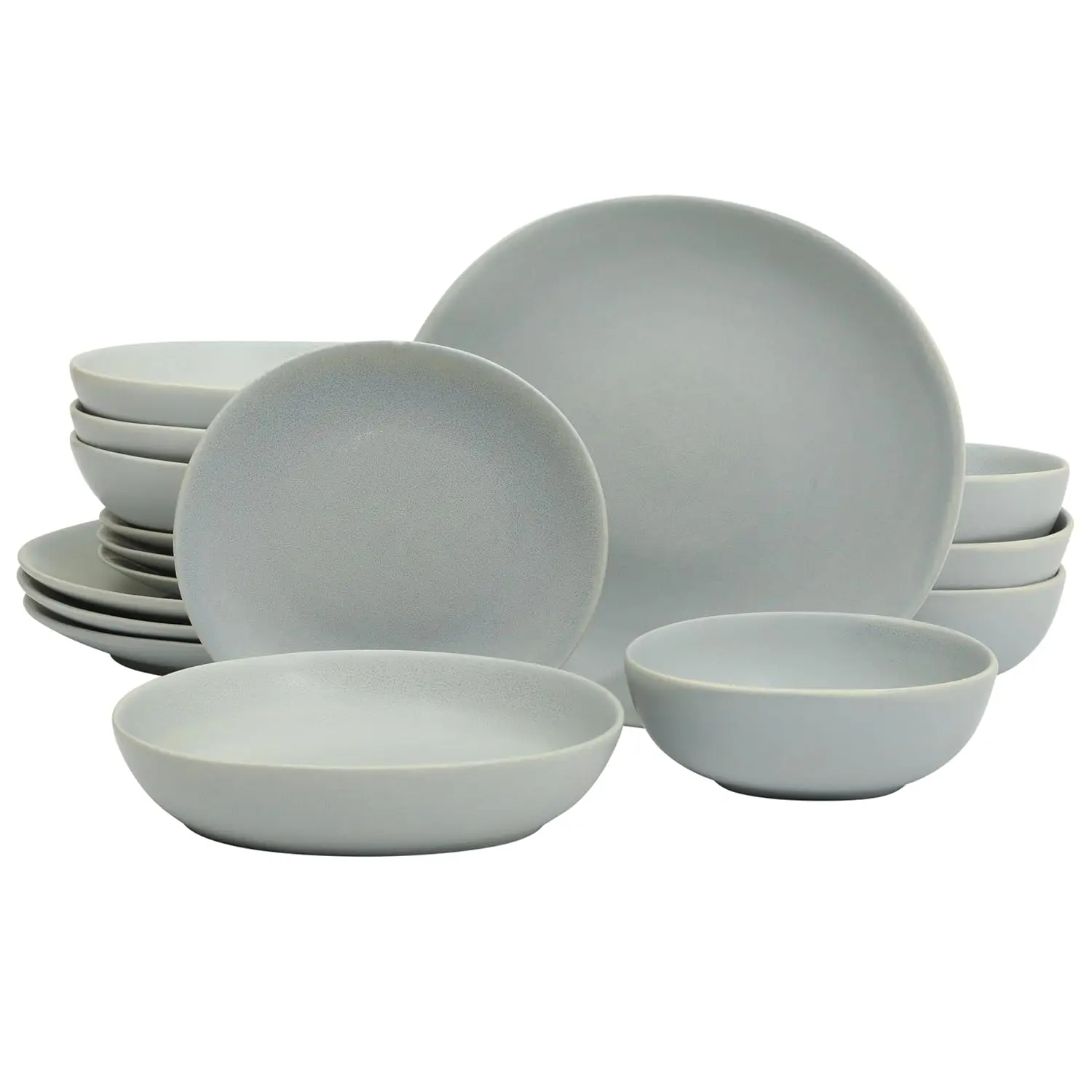 

Zion Mist 16 Piece Stoneware Reactive Glaze (Service for 4) Ceramic Plates and Bowls Modern Organic Dinnerware Set - Blu