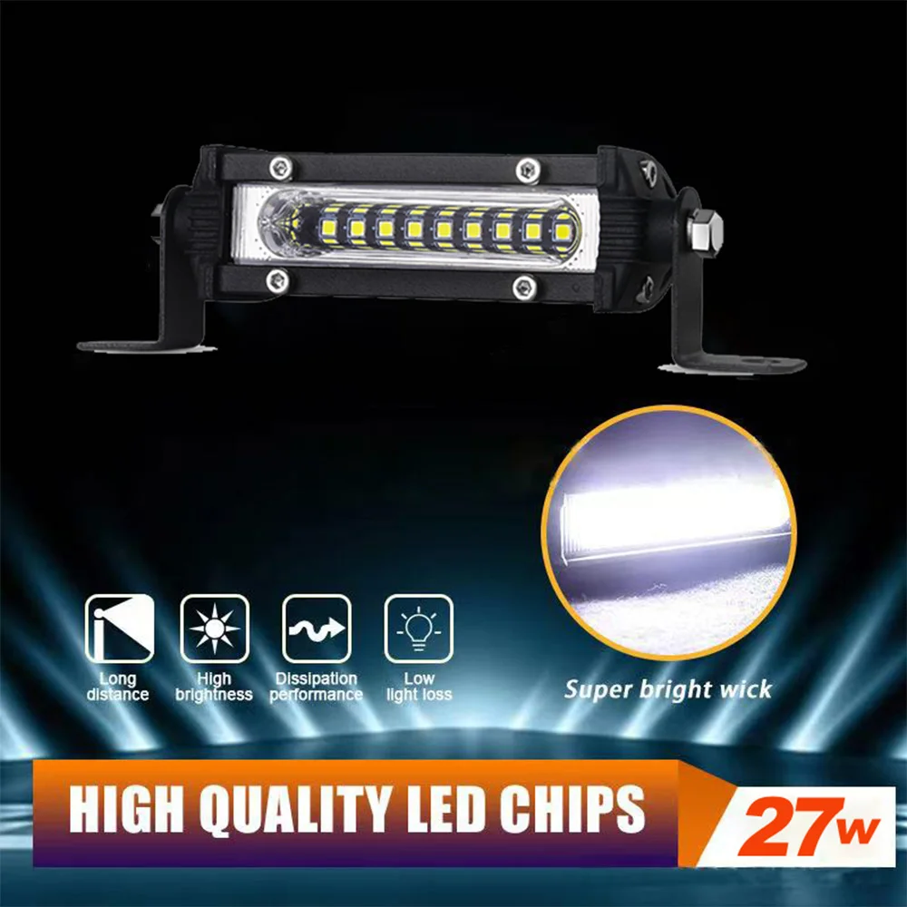 Mini 4.5'' LED Work Bar 9led Slim 27W Moto Work SUV Offroad UTV 4x4 Truck Backup Reverse Spotlight Driving Fog Lamp 12V 24V