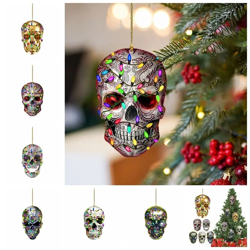 Diy Horror Skull For Christmas Tree Decoration Skeleton Car Rearview Mirror Pendant Crafts Collection Drop Ornaments Funny Decor