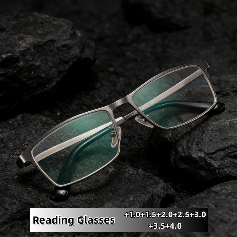 

Half-frame Anti-blue Light Reading Glasses for Men High Definition Classic Business Fashion Metal Eyeglasses +1.0 To +4.0