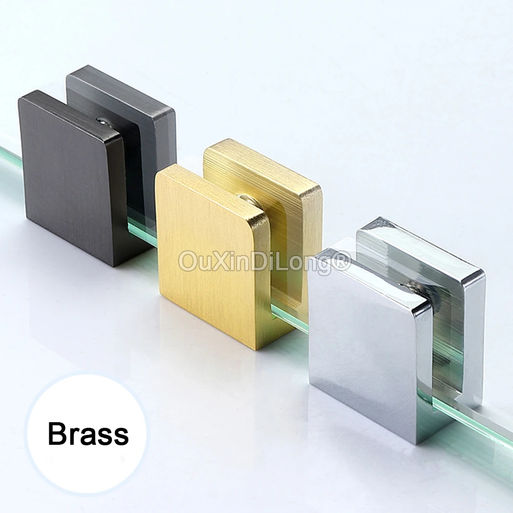 10PCS Shower Door Clip Holder Brass Glass Clamp Fixed Shelf Bracket Support U-Clamp No-Drill-On-Glass for 5~12mm Glass FG1230