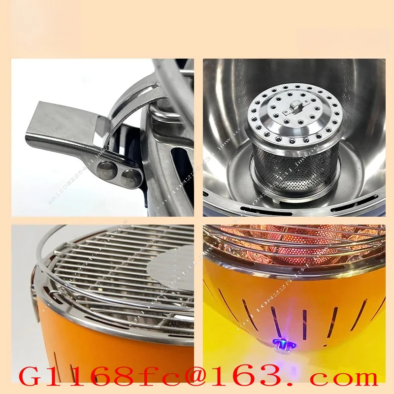 Portable anti scald charcoal grill, home lotus grill with built-in fan,