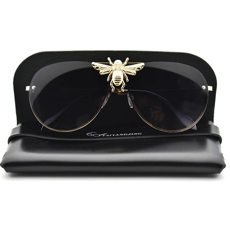 Clássico de luxo abelha vintage óculos de sol moda designer estilo piloto óculos de sol para homens e mulheres retro gradiente tons uv400