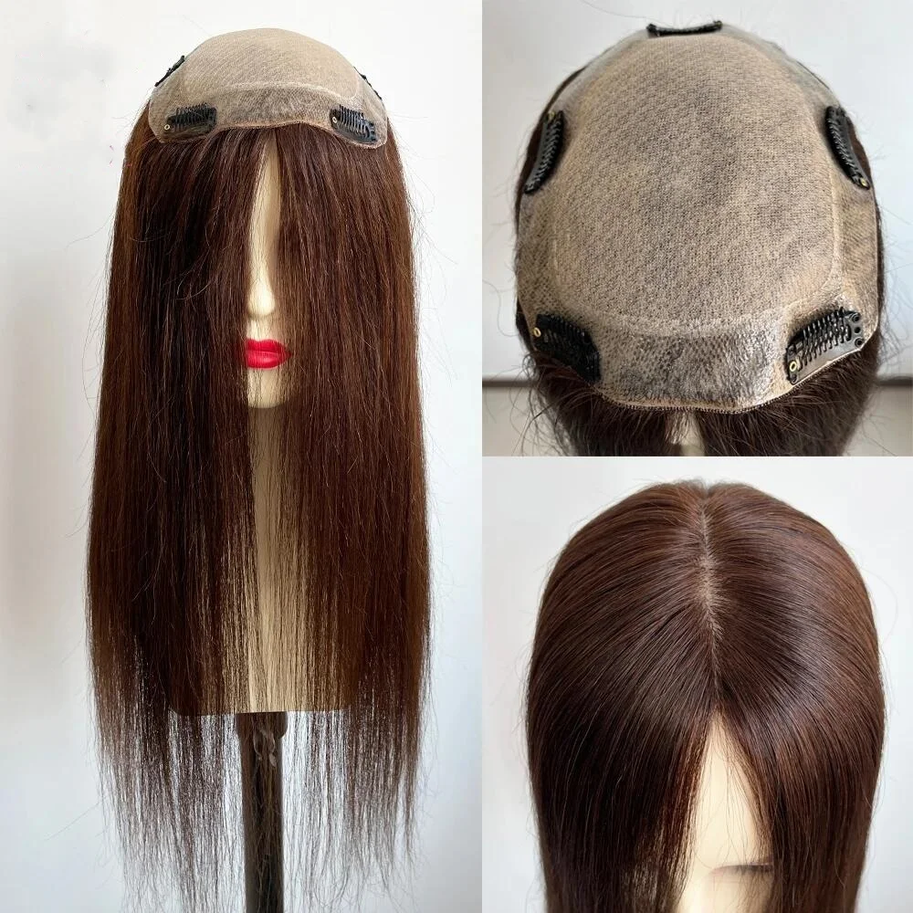 Brown Color Toupee Topper Toupee 20Inches 13*15cm Mono Lace+Clips Hair For Women Natural Brown Color Hair Pieces