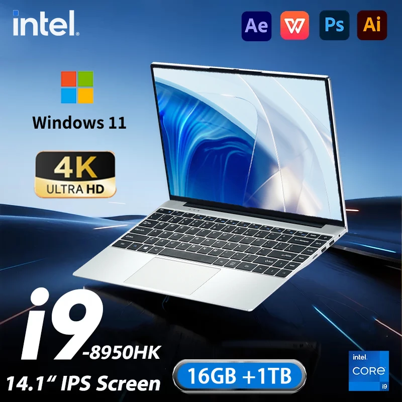 Ordinateur portable Windows 11 Pro 14,1 pouces, écran HD, Intel Core i9 8950HK, 16 Go de RAM, SSD 1 To/2 To
