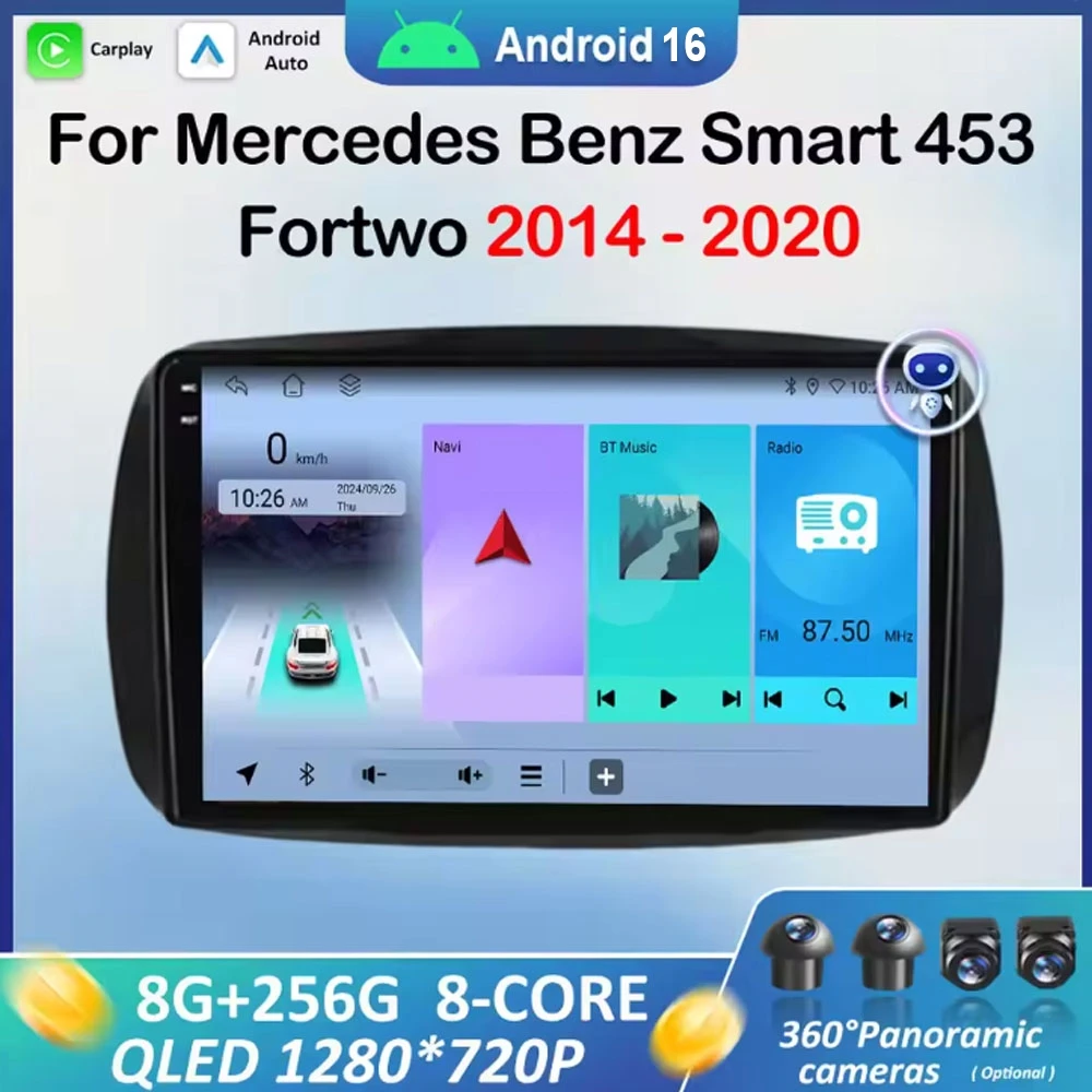 

for Mercedes Benz Smart 453 Fortwo 2014 2015 2016 - 2020 Car Radio Multimedia Player Android 16 DSP Stereo QLED IPS Touch Screen