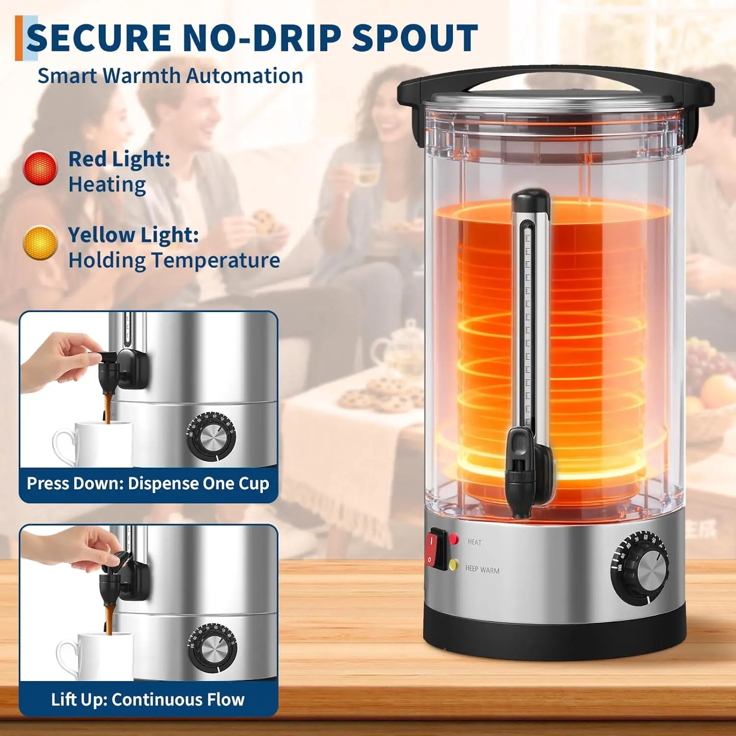T​acleekii 70 Cup 110 Cup Commercial Coffee Urn 10L 16L Stainless Steel Hot Coffee Maker Hot Beverage Dispenser Double Wall Heat Retention for Wedding, Buffet, Catering