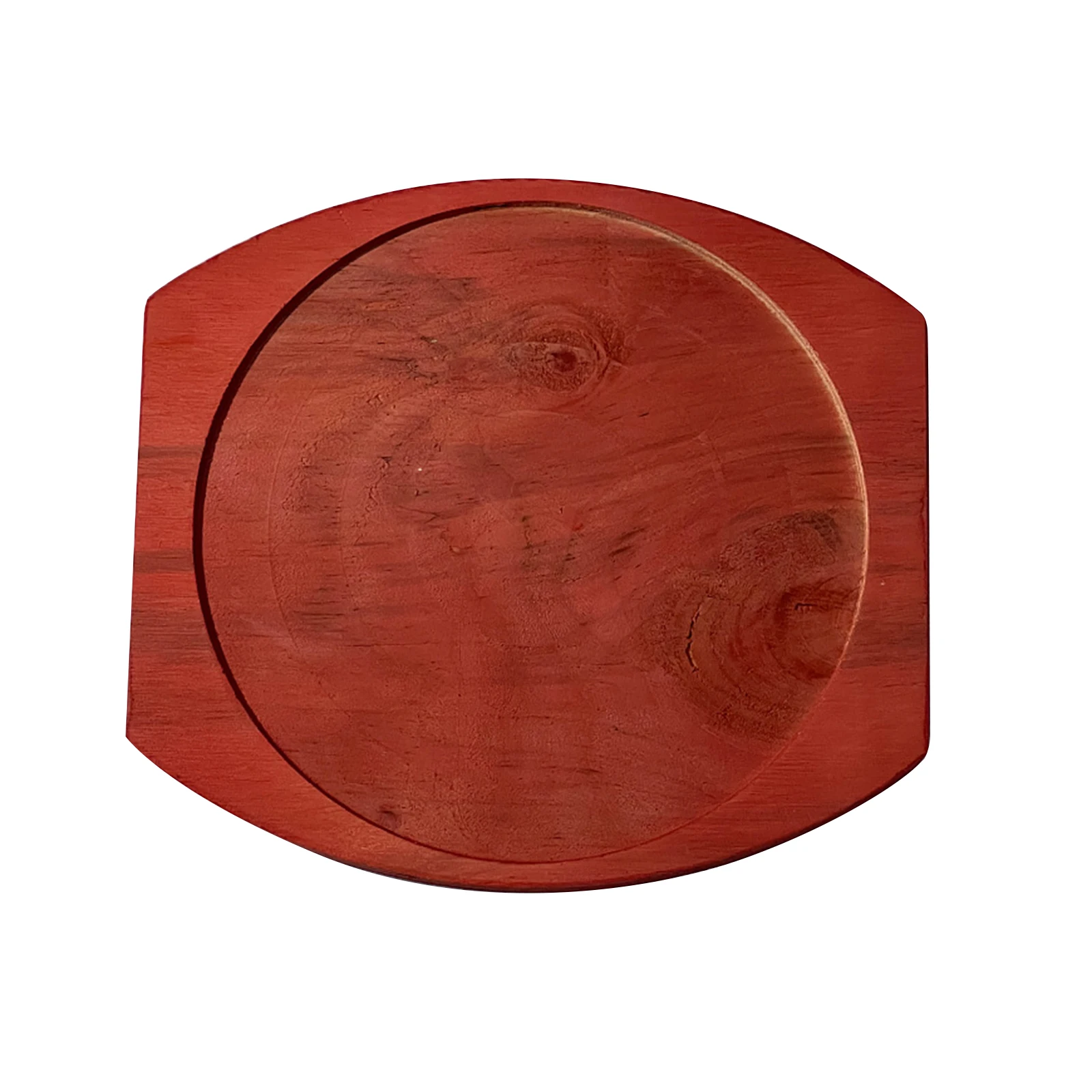 Cast Plate with Wooden Base Personal Size Round Sizzling Grilling Pan for Restaurant Serving Kitchen Household