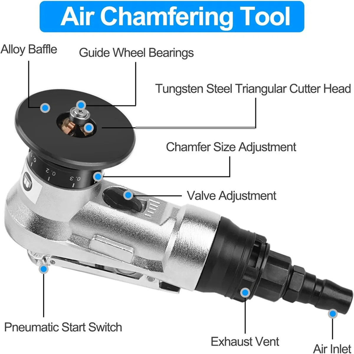 CMHI 2 in 1 Mini Air Chamfering Tool, 5-Adjustment Pneumatic Chamfering, 45 Degree External Chamfer Tool for Edge Deburring