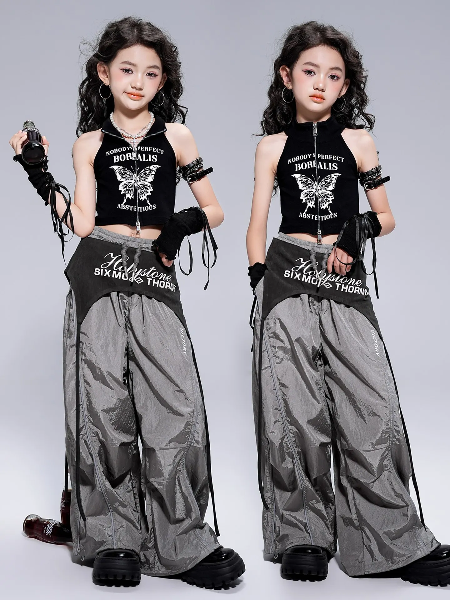 

Детская одежда для выступлений в стиле джаз для девочек, Kpop, танцевальная одежда для девочек, командная одежда в стиле хип-хоп, летние крутые костюмы для уличных танцев DQL10880