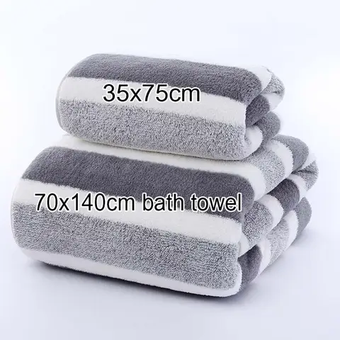 1 개 스트라이프 페이스 타올 35x75cm 욕실 또는 부드럽고 흡수성 빠른 건조 경험 마이크로 화이버 목욕 타올 70x140cm