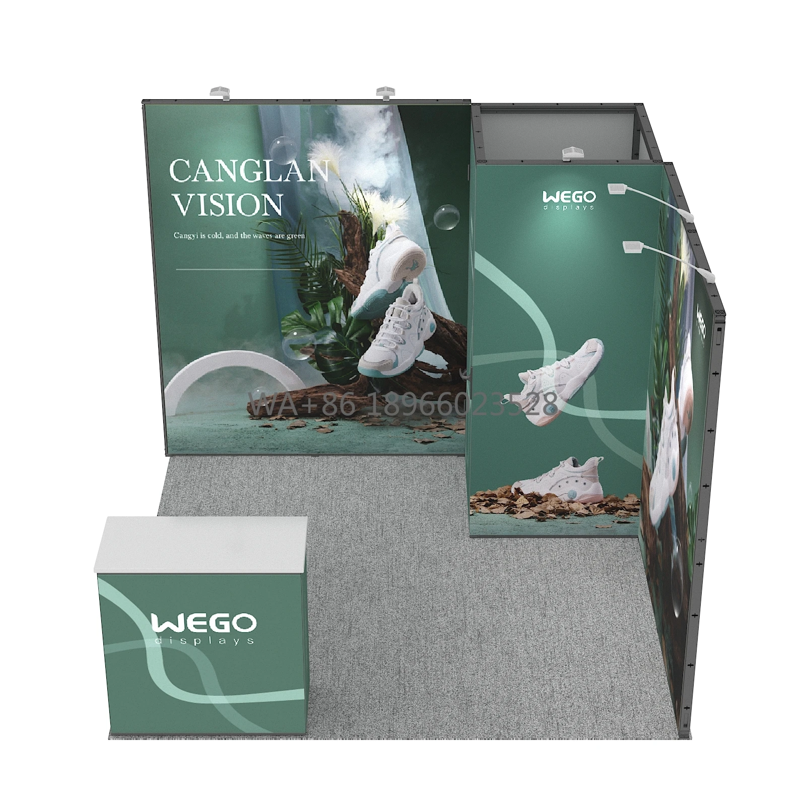 Cabina de ferias comerciales de 10x10 con sala de almacenamiento, soporte de exposición Modular para marco de aluminio de 3x3