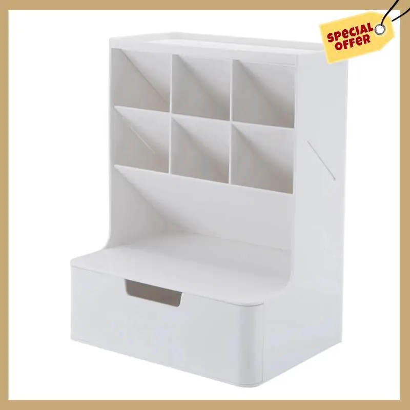 حامل قلم متعدد الوظائف صندوق تخزين درج متعدد الطبقات مقاوم للغبار سطح المكتب اللوازم المكتبية صندوق تخزين أبيض سهل التركيب
