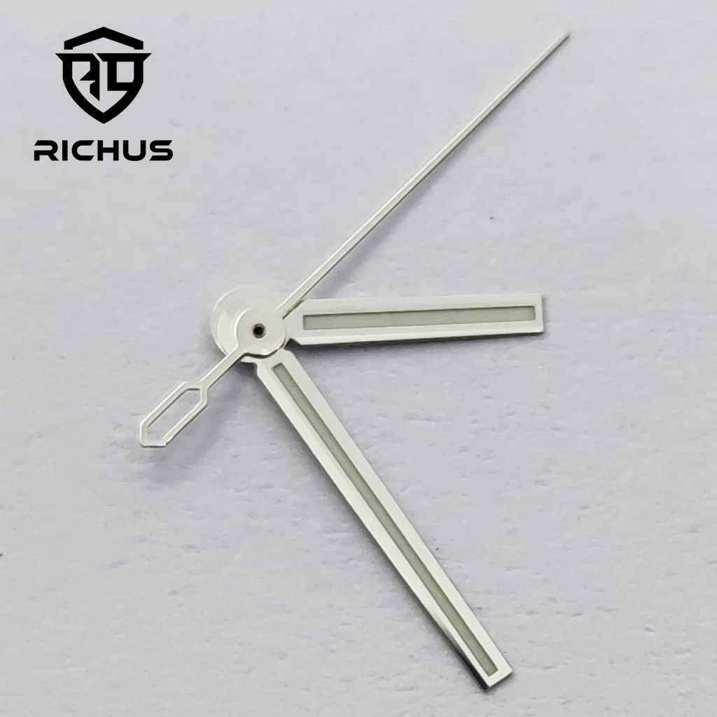 Manecillas de reloj plateadas RICHUS, azul, verde, luminosas, compatibles con movimiento NH34 NH35 NH36 Miyota8215-DG