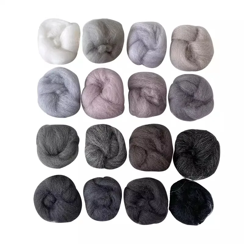 For Needle Felting KitBlended Roving , Needle Felting Wool, Hand Dyed Wool Top, Merino Mixed Natural Wool Roving Black White