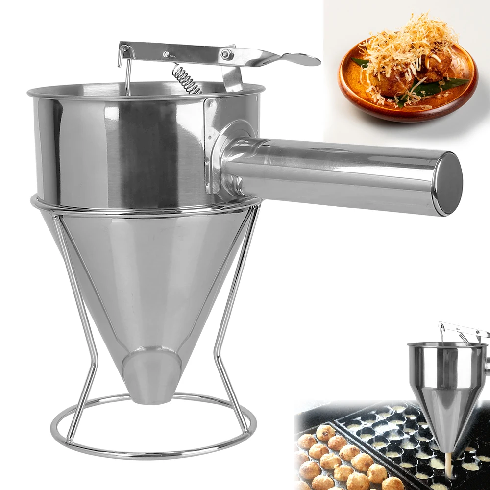 Cupcake Pancake Batter Maker Funnel Dispenser with Rack Stainless Steel Octopus Ball Tools Kitchen Accessories