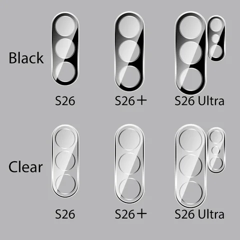 3 шт. для Samsung S26 Ultra/S26 Plus/S26 5G, 3D прозрачная стеклянная пленка для объектива для Galaxy S 26 Ultra S26 Plus, черная защитная пленка для камеры