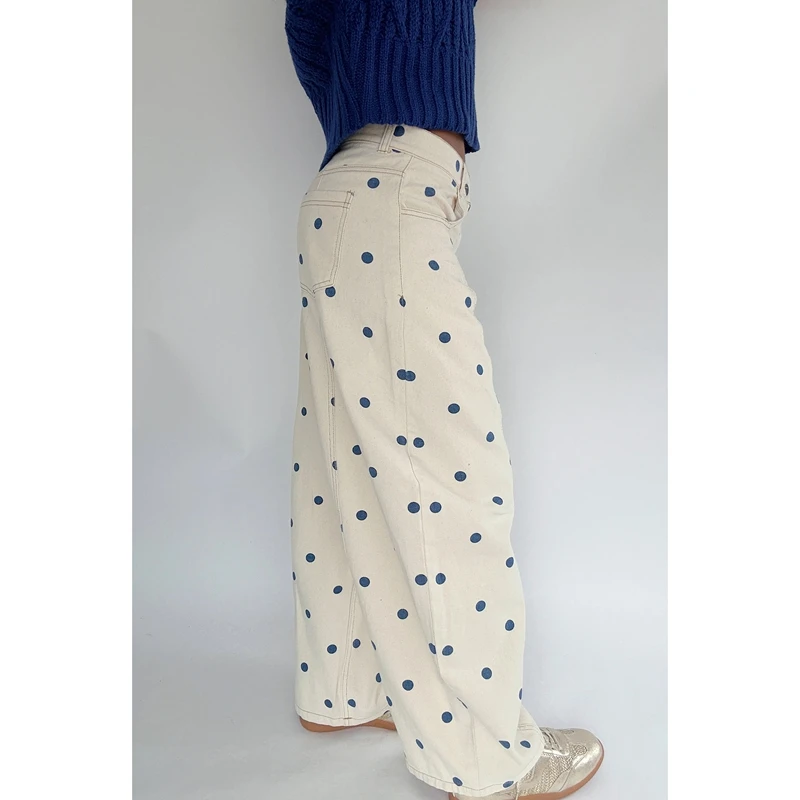 Women's Y2k Polka Dot Print Jeans High Waist Loose Harem Denim Long Pants Vintage Boyfriend Bloomer Jeans Streetwear