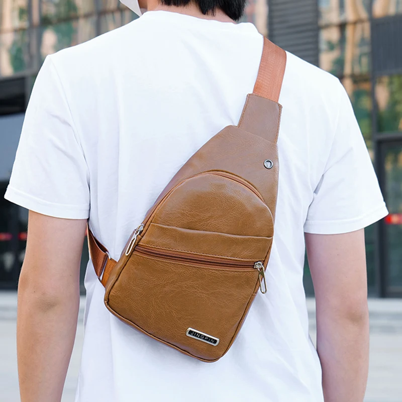 New Fashion Trendy Men Business Travel Chest Bag Crossover Waist Bag Waterproof PU Chest Bag Outdoor Leisure Sports Phone Bag