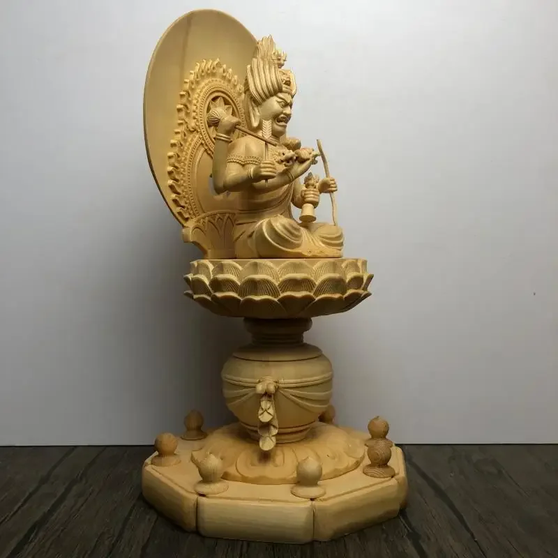 Hinoki Wood Aizen Myoo Statue, Six-Armed Tantric Buddhism Protector Deity Buddha Figurine, Home Decor Altar Ornament