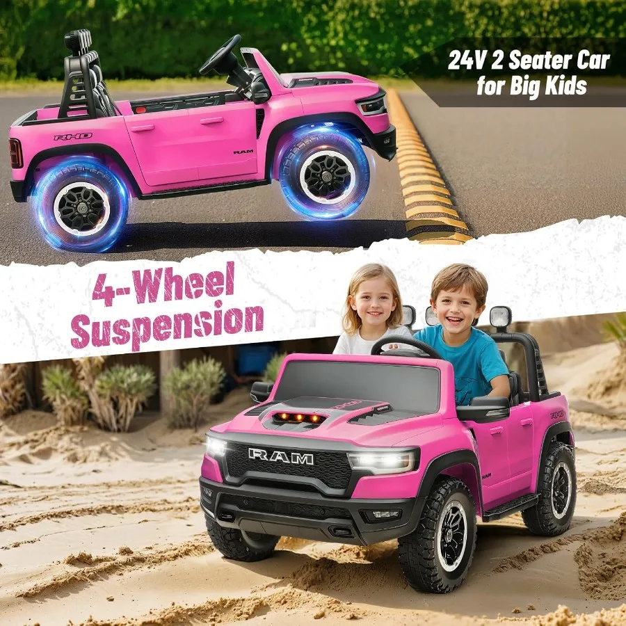 Auto elettrica per Ram 1500 RHO 24V con licenza Giocattoli da corsa per grandi alimentati a batteria con telecomando per genitori Luce LED/Musica/MP3