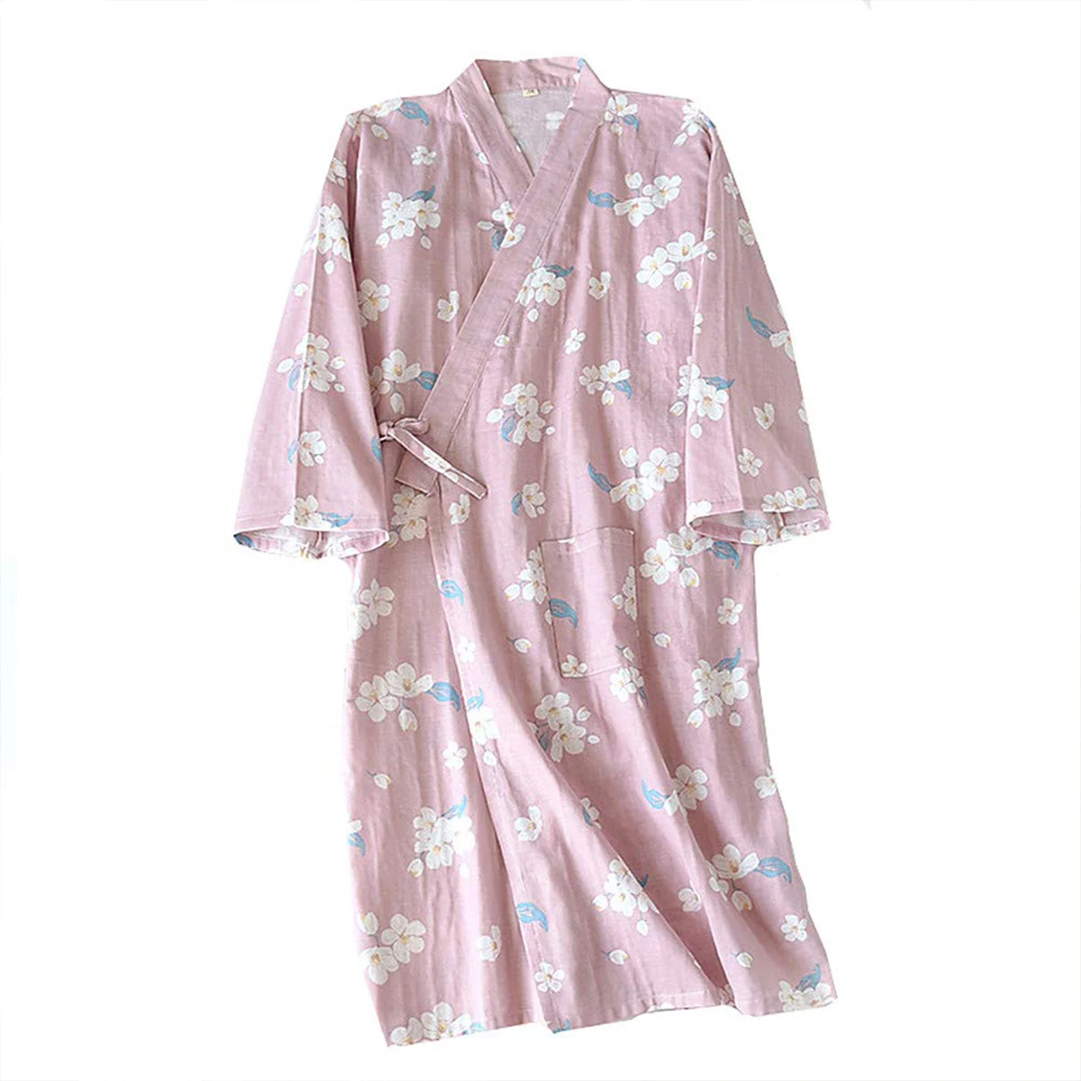 Japanese kimono women\'s bathrobe long sleeved nightgown summer and autumn cute sweat steaming hot spring pure cotton pajamas