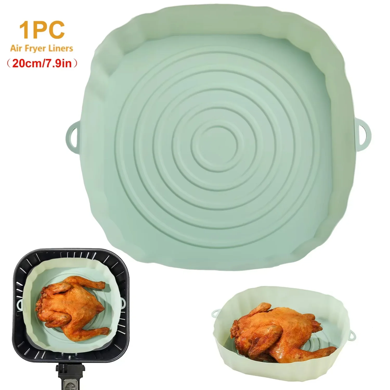 

Silicone Mold Air Fryer Oven Baking Tray, Pizza Fried Chicken Basket, Reusable Pan Liner Accessory, 1pc