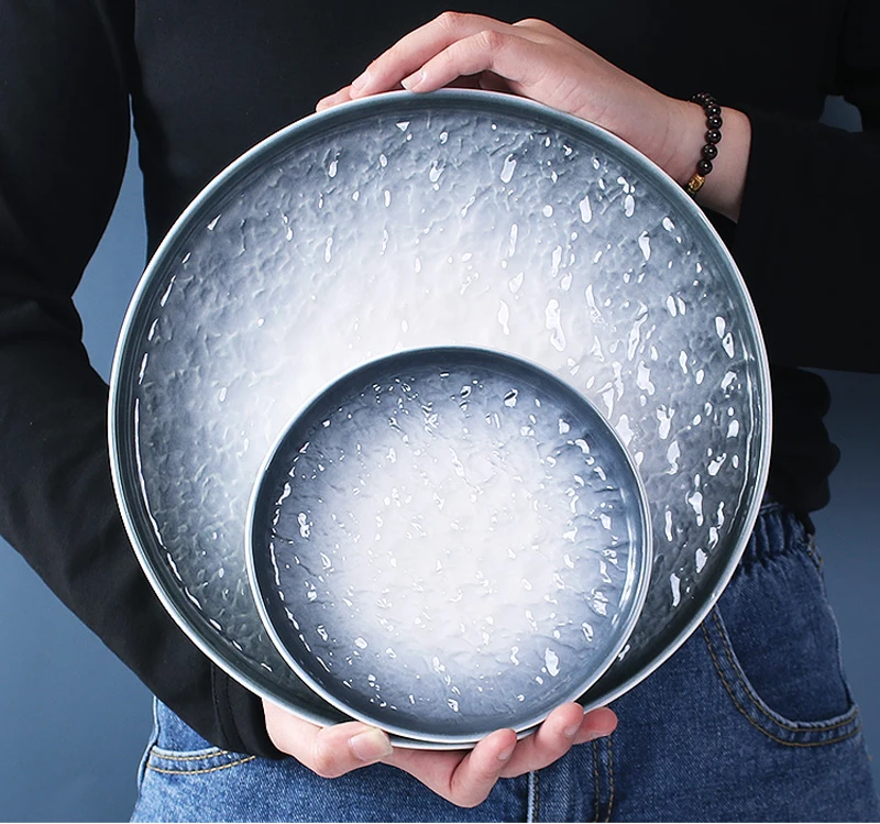 

3pcs set, color embossed porcelain dinner plate chargers, stone design, ceramic platter for dinning, decoration serving plate