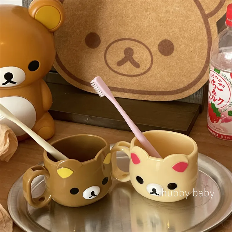 Chubbybaby Rilakkuma Cartoon Mouthwash Cup Cute Chubby Bear Plastic Toothbrush Cup kawaii For Kid Couples Bathroom Daily Washing
