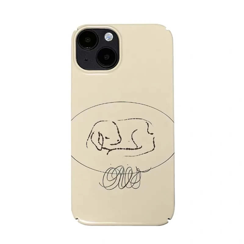 

Ins Yellow Minimalist Line Puppy Case for IPHONE 17 16 ProMax 15 14 Plus 13 12 MINI 11 PRO 16Plus XR XS MAX Acrylic Phone Cover