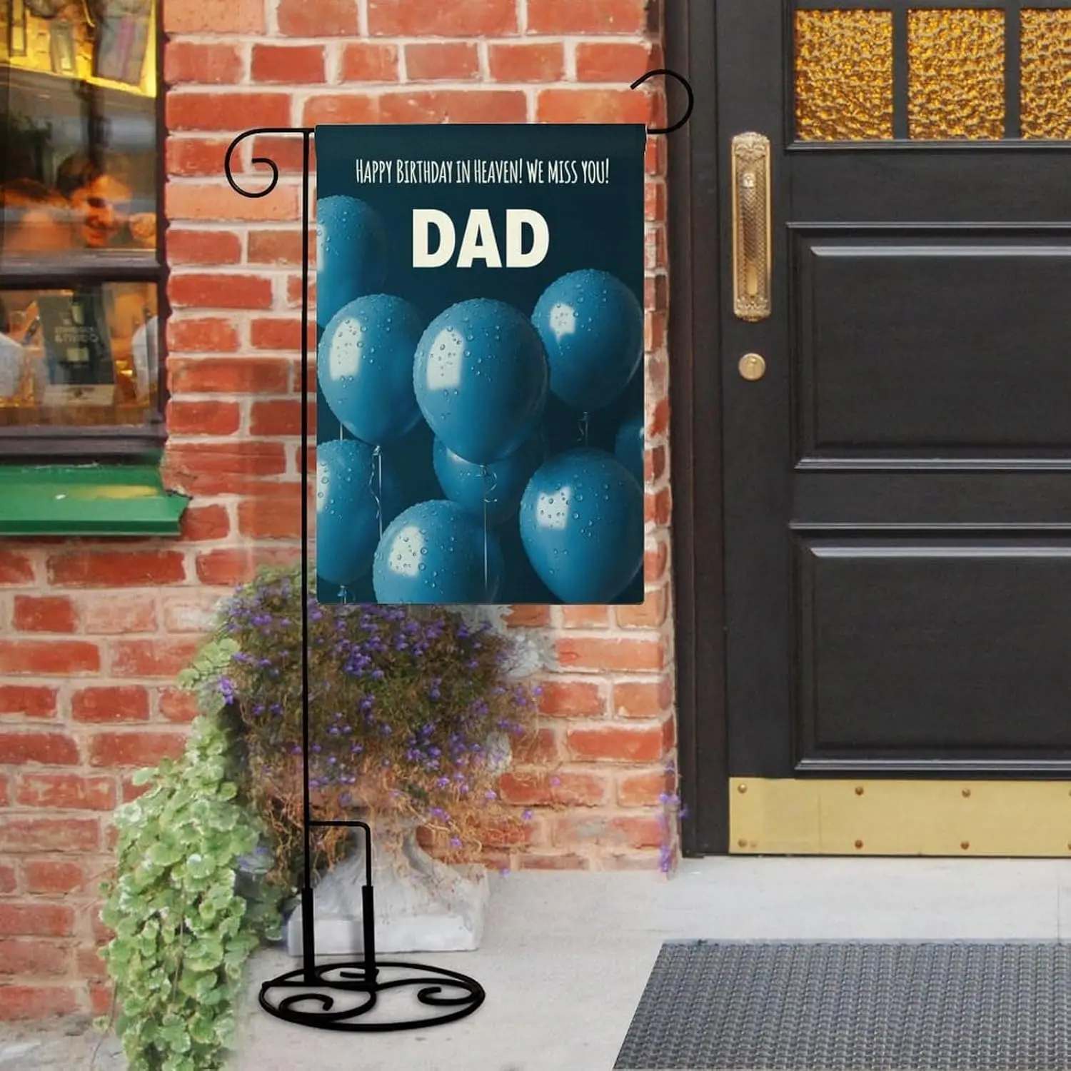 Blue Balloons And Happy Birthday Dad Message in Heaven 12x18 Inch Linen Garden Flag, Durable Outdoor Decorative Banner for Y ZZM