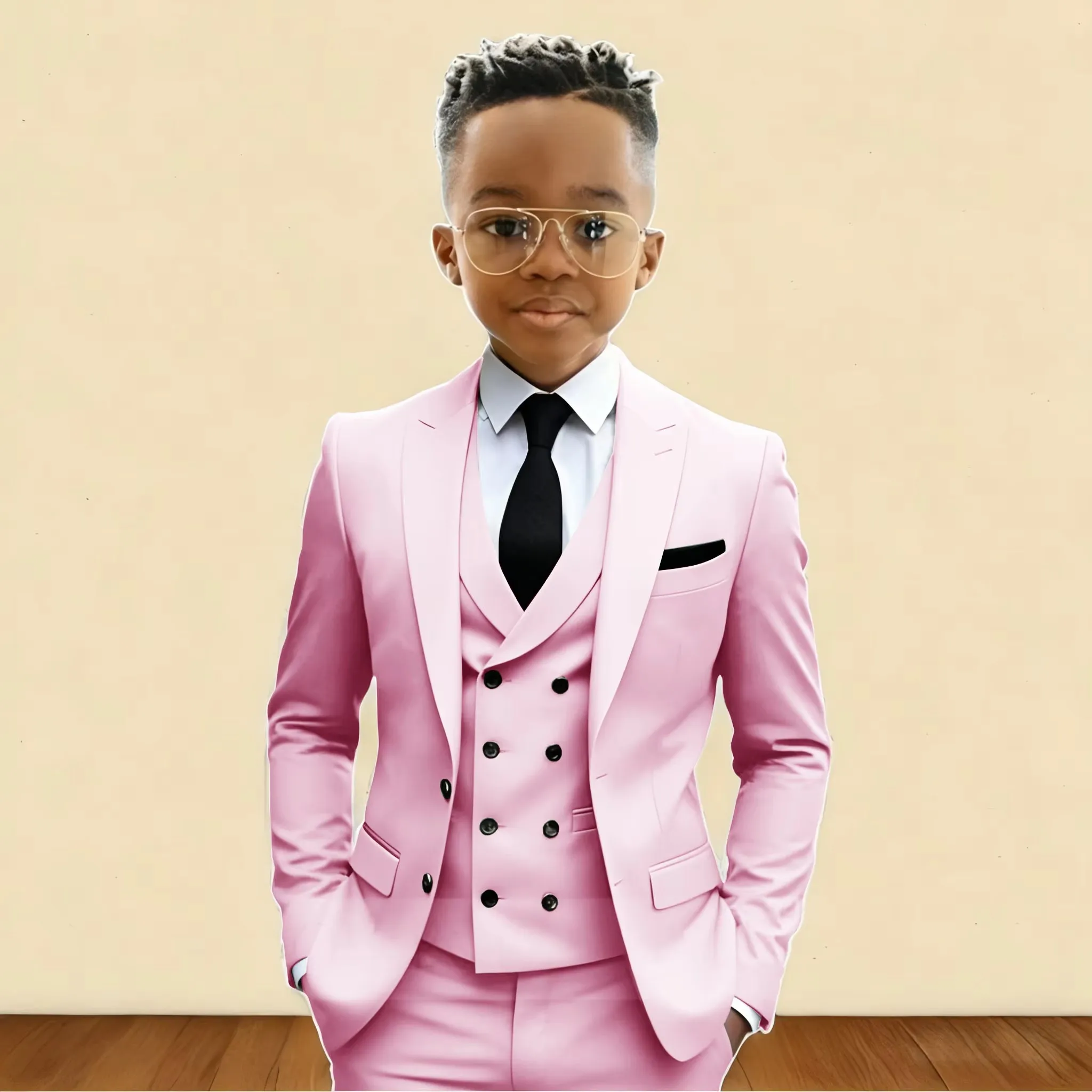 3PC Kids Tuxedo Suit Set British Style for Boys - Wedding Flower Boy Outfit with Jacket Pants Vest Ideal for Piano Performance