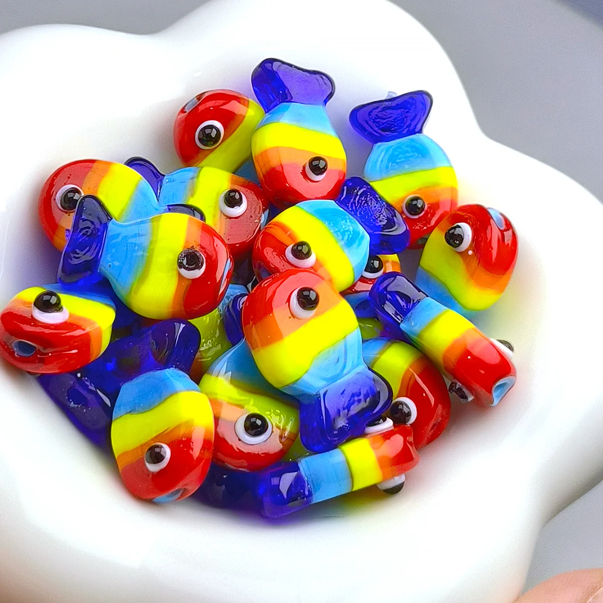 20mm 6pcs Colorful rainbow fish glass beads Charm Bracelet Accessories, DIY Craft Jewelry Supplies, Beading
