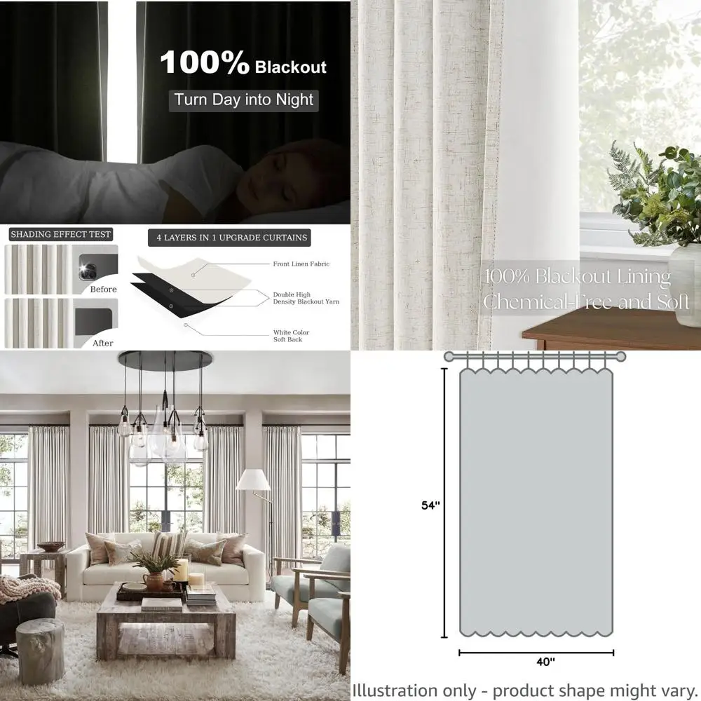 

Ivory Pinch Pleat Linen Curtains 54 for Small Windows, Country Style, UV Block, Room Darkening, with Clips