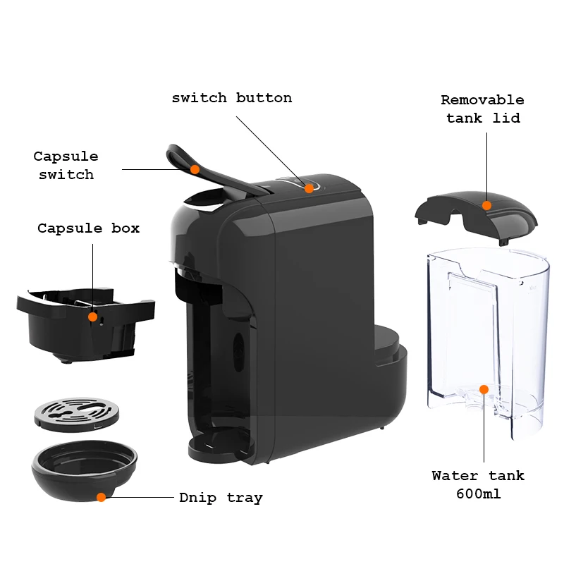 

Hotel Automatic 19 Bar Coffee Machine Single Serve 5 in 1 Electric Multi Capsule Coffee Maker