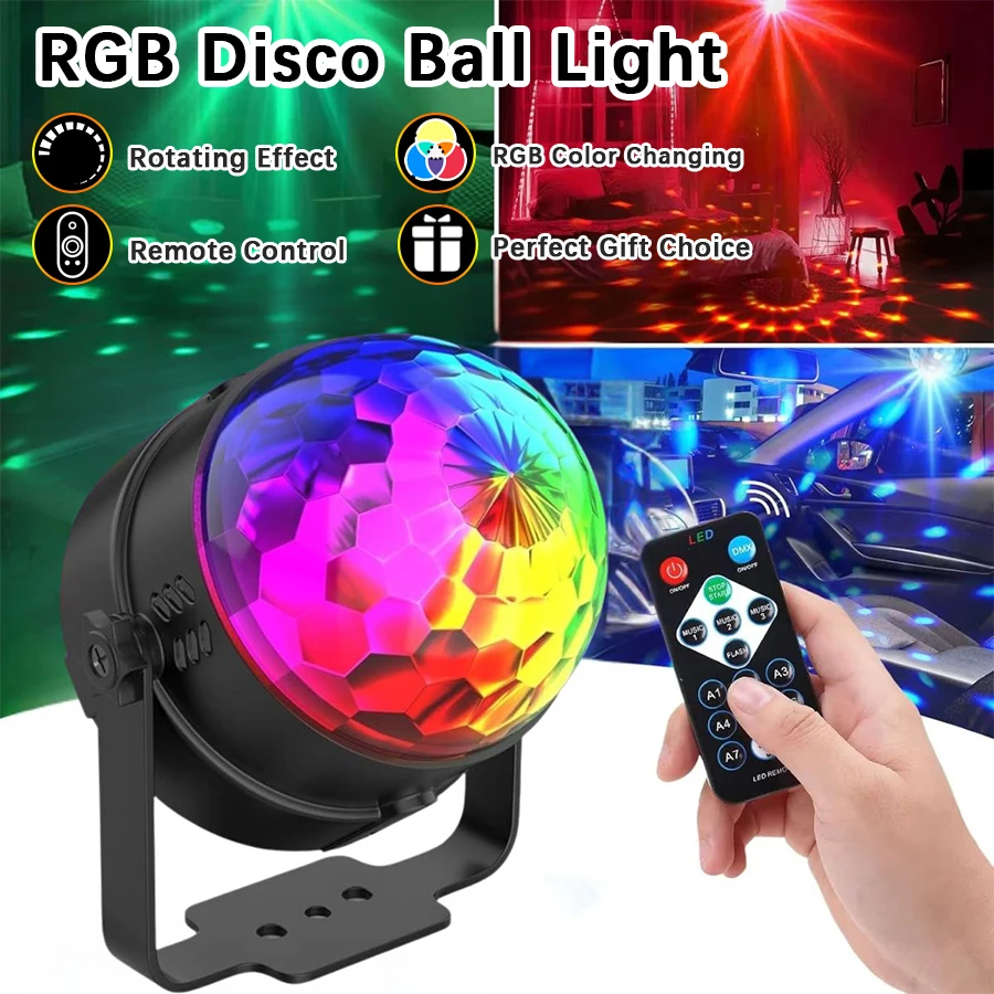 1PC RGB Disco Magic Ball Light with Bracket Remote Control Color Rotating Ambient Party Light for Home KTV Decoration