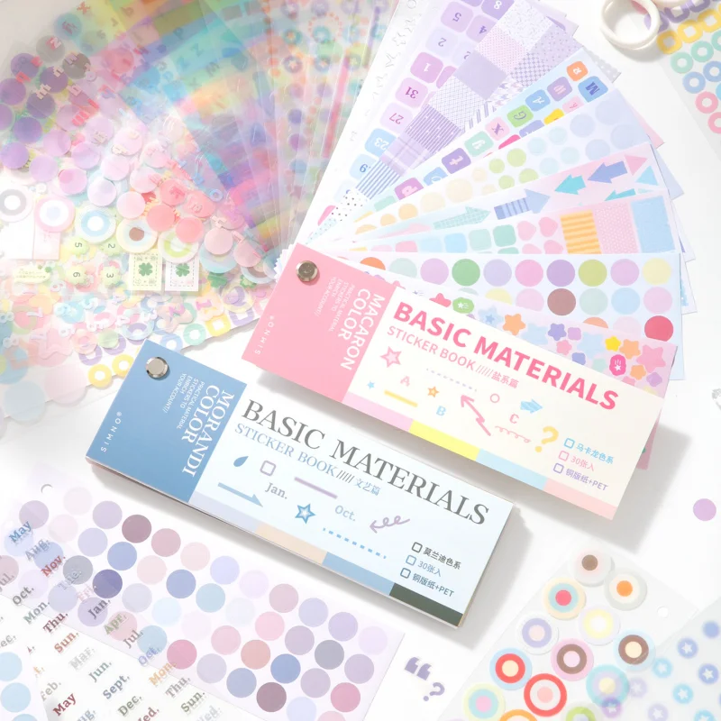 

Card Lover 30 Pcs [Color Card Basic Series] Handbook Base Material With Dot Decoration PET Sticker Paper Material Scrapbook Kit