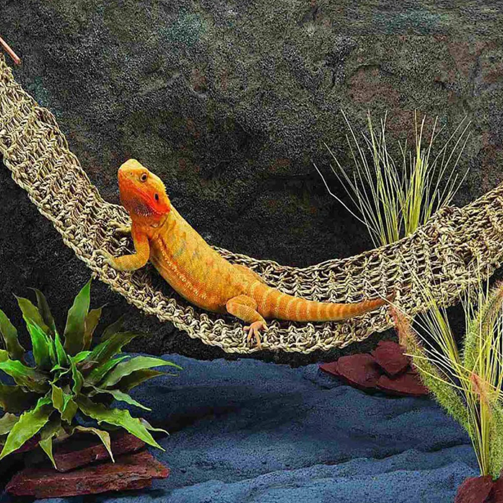 

1Pcs Natural Sea Grass Lizard Hammock for Bearded Dragons Geckos Iguanas Pet Resting Mat Woven Hanging Lizard Bed Light Brown