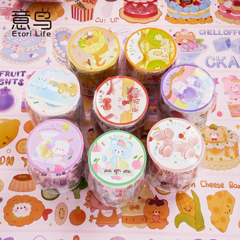 ชุดเค้กน่ารักและกระดาษเทปกระต่ายหมีการ์ตูนสมุดบัญชีน่ารักสมุดบันทึกสมุดจดเครื่องเขียนของนักเรียนแบบทำมือสติกเกอร์ตกแต่ง